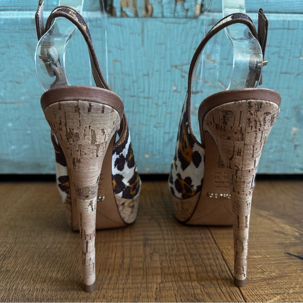 Schutz Cloth and Leather Leopard Print Pump Stiletto Size 6 - Picture 4 of 8